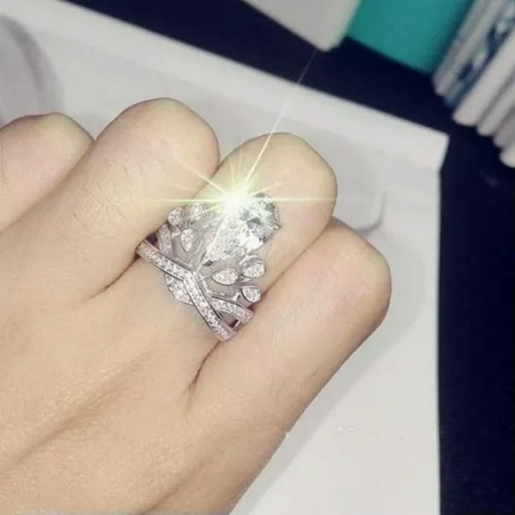 5ct Solitaire Pear Cut Engagement CZ Women Wedding White Gold Filled Ring Sz6-10