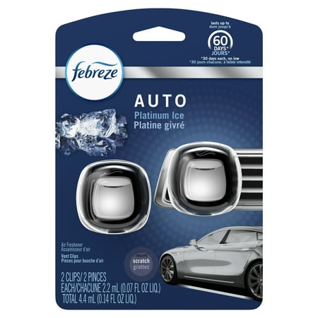 Christmas Car Air Freshener Febreze AUTO Odor-Eliminating Car Air Freshener Vent Clip, Platinum Ice, 2 count ()