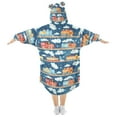 thumbnail image 2 of FORMRS Wearable Blanket Hoodie with Sleeves for Kids Cozy Flannel Sweatshirt, Blue Cute Train Pattern, 2 of 7