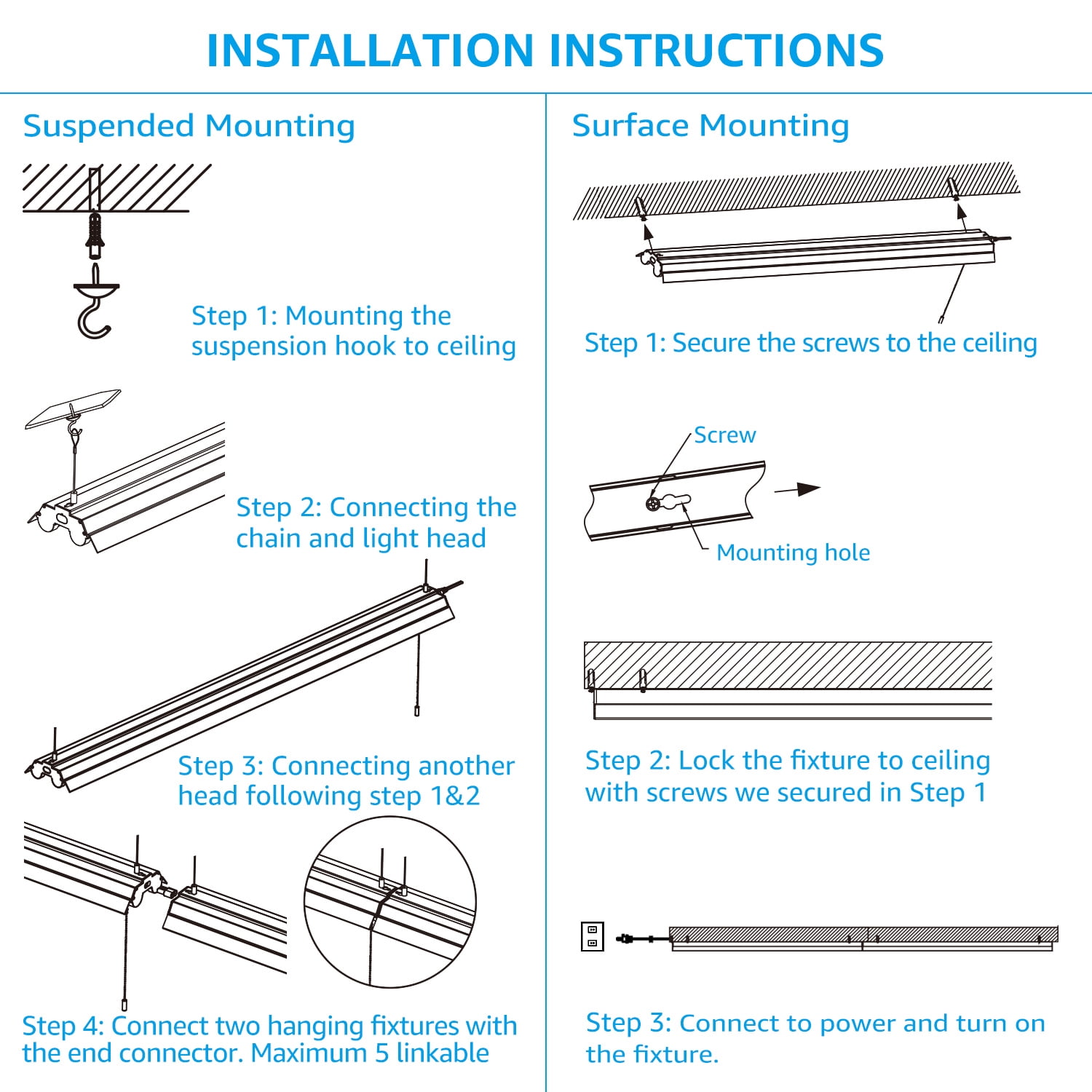 LEONLITE 8 Pack 40W 4ft Linkable LED Utility Shop Lights, Double-Tube T8 LED, 4000lm 120W Equivalent for Garage, Workbench, Basement, Warehouse, 5000K Daylight