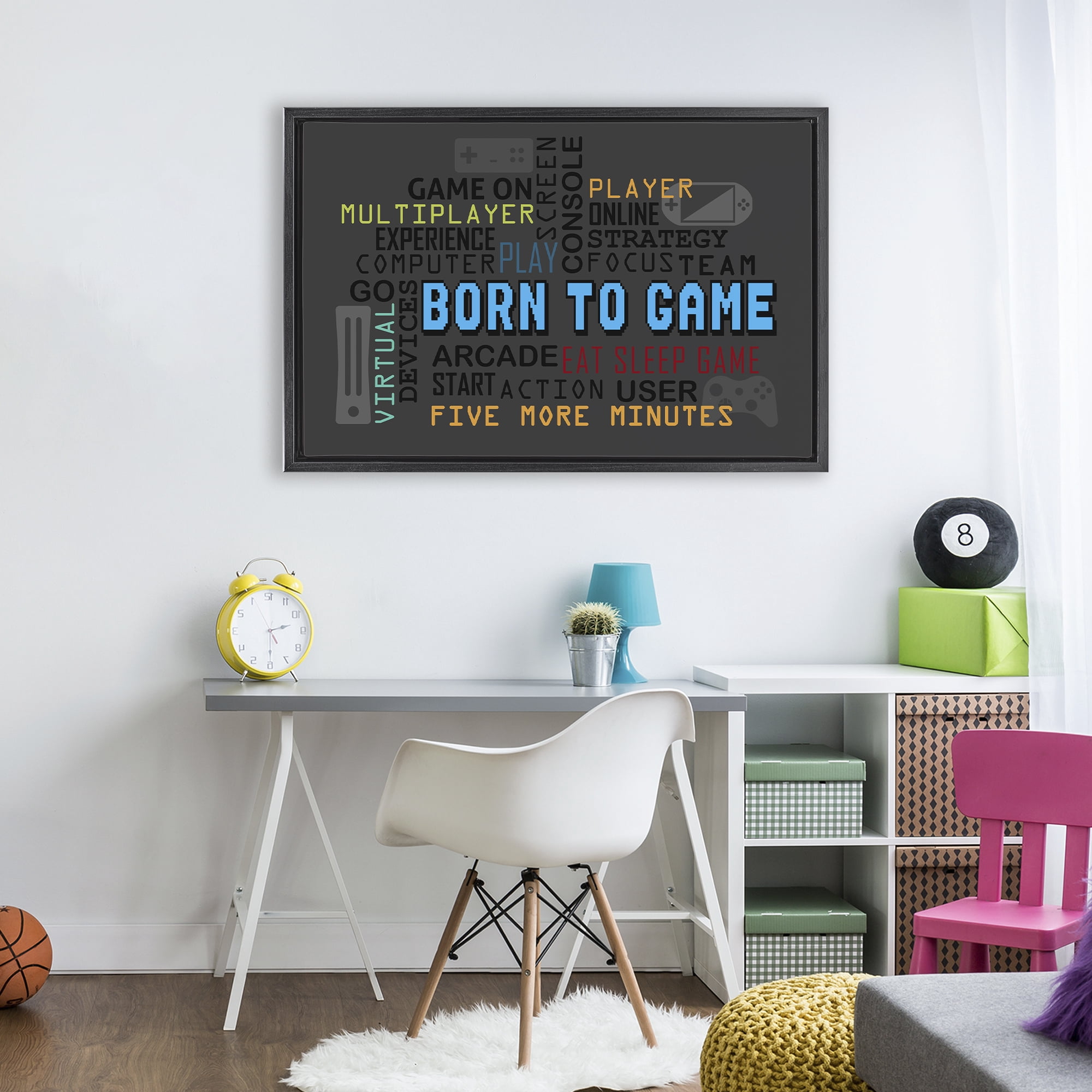 Stupell Industries Born To Game Arcade Black Framed Floater Canvas Wall Art, design by Kim Allen