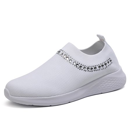 

Women‘s Breathable Knit Sneakers Low Top Faux Rhinestone Casual Shoes Women‘s Lightweight Sport Shoes