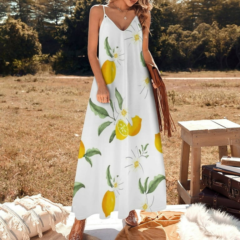 Summer citrus Mediterranean style mosaic lemon fruit pattern Sleeveless Dress Bride dresses elegant dresses plus sizes Walmart