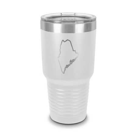 

Maine Outline Tumbler 30 oz - Laser Engraved w/ Clear Lid - Stainless Steel - Vacuum Insulated - Double Walled - Travel Mug - me - White