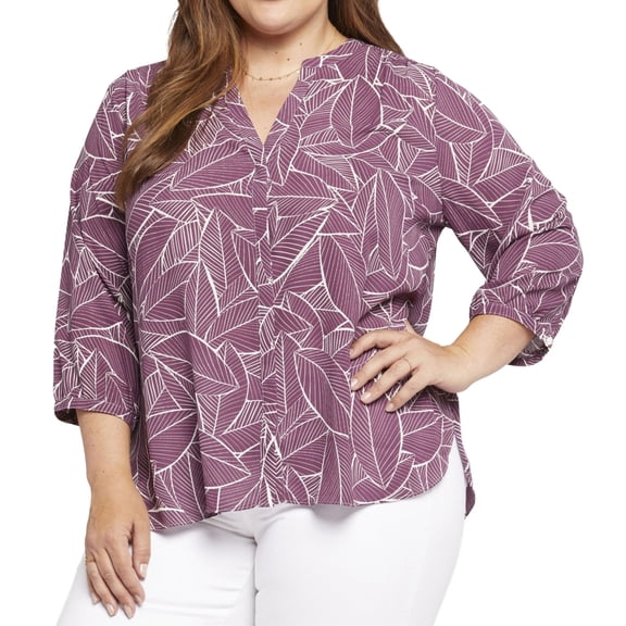 NYDJ Womens Pintuck Peasant Blouse, Purple, Plus Size, 1X
