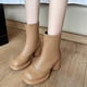 thumbnail image 3 of NECHOLOGY Botas Mujer Adulto Femenino Zapatos Botines mujer Botines de mujer Otoño e Invierno moda británica Retro Color sólido cómodo punta redonda tacón cuadrado (A, 6.5), 3 of 4