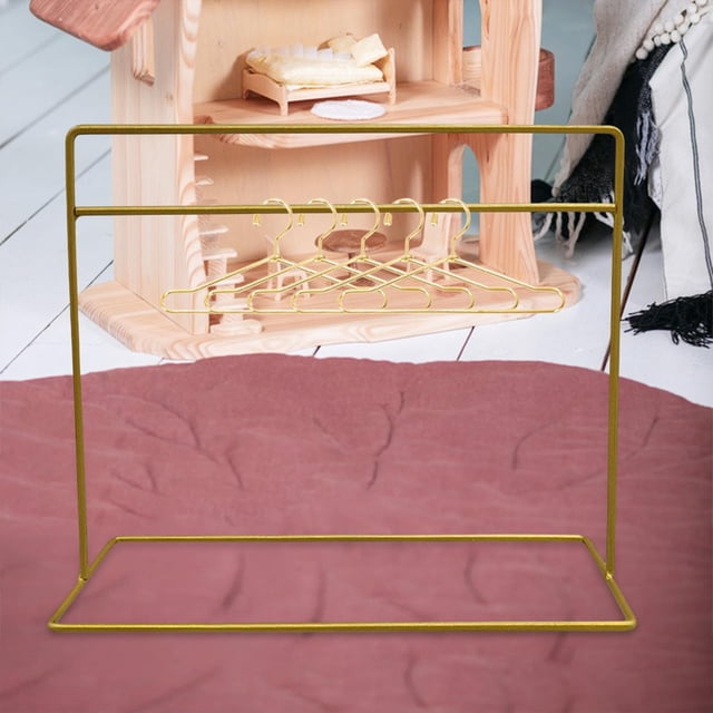 Perchero de Ropa en Miniatura Hugo para Casa de Muñecas con 5 Colgadores Dorado