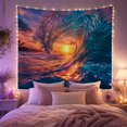thumbnail image 2 of Curling Wave Over Tropical Sunset Seascape with Palm Trees, Dramatic Digital Art for Ocean Lovers, Coastal Beach Decor, Housewarming Gift Tapestry Wall Hanging for Bedroom and Living Room, 2 of 6