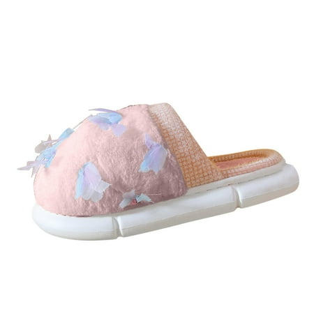 

uikmnh Women Slippers Women Slippers Indoor And Outdoor Autumn And Winter Comfortable Butterfly Solid Color Thick Bottom Pink 8