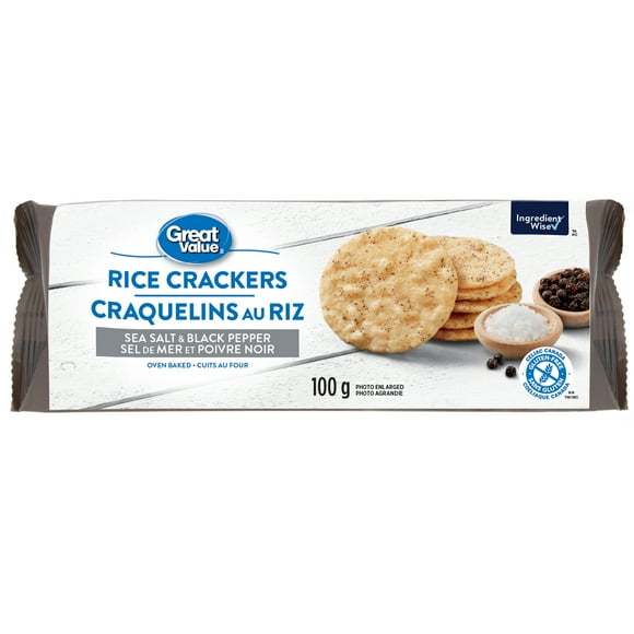 Great Value Sea Salt & Black Pepper Rice Crackers, 100 g