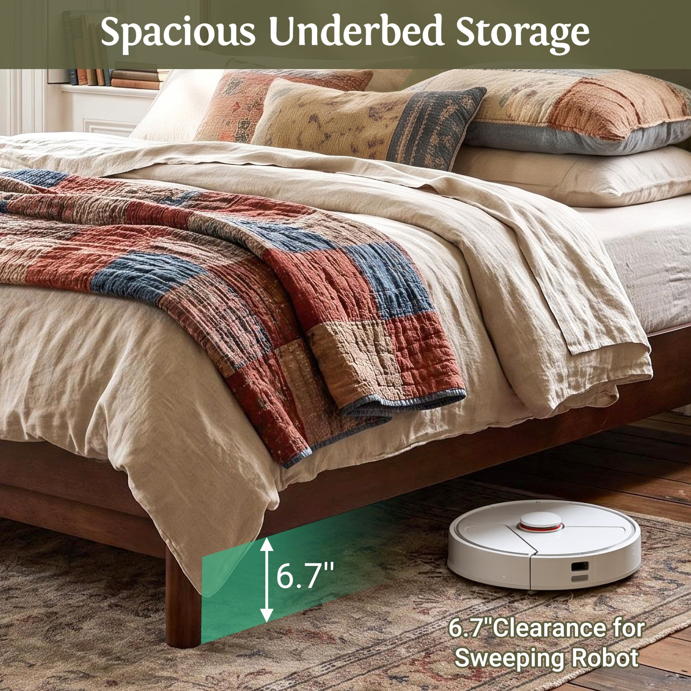 Christopher Knight Home Queen Modern Wood Platform Bed with PU Upholstered Headboard, Walnut+Olive