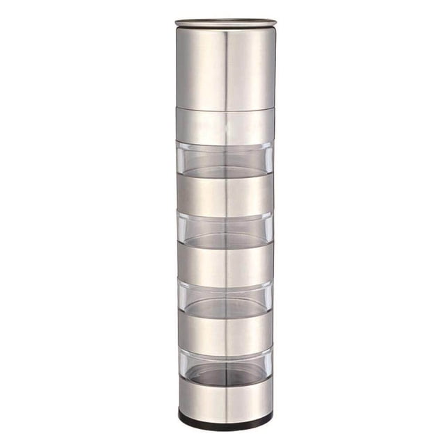 Toystoory Botella de especias de acero inoxidable con 4 frascos Contenedor de condimentos portátil con molinillo Frasco de especias apilable carpas