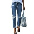 thumbnail image 1 of HOTAPEI Womens Jeans Elastic Waist Ripped Skinny Jeans Raw Hem Drawstring Jeans Boyfriend Destroyed Jeans, 1 of 5