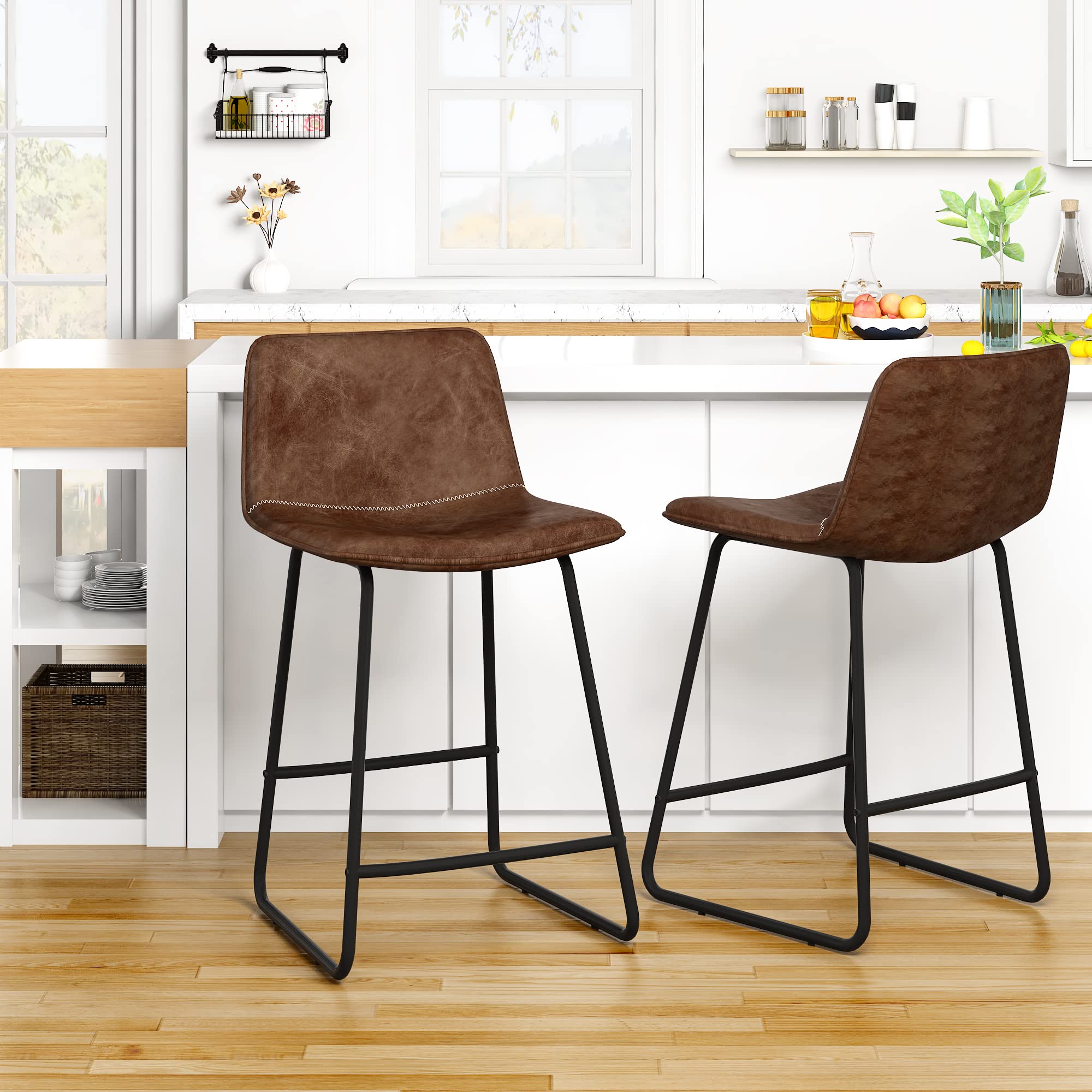 Metal Base Bar Stool With Faux Leather Seat And Gas Lift, Gray & Silver