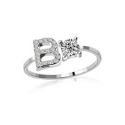 Auyaya A-z letter silver metal adjustable open ring with initials B