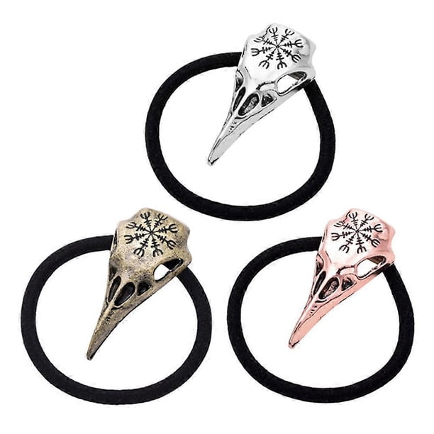 3 Pcs Hair Bands Women Gothic Ponytail Holder Viking Hair Ties Crow Skull Hair Band Witch Ponytail Holder Skull Hair Ties
