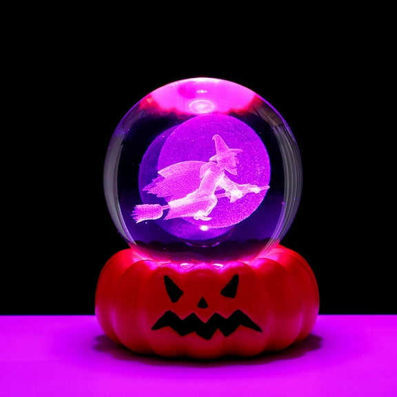 Crystal Ball with Pumpkin Stand, Halloween Witch Skeleton Ghost Glass Ball Decor Night Light for Office Home Decor Halloween Gifts