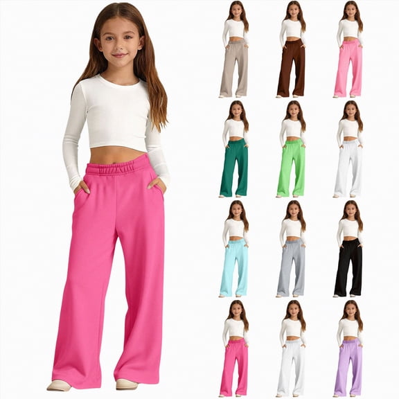 TAmten Girls Oversized Wide Leg Sweatpants Kids Baggy Sweat Pants for Girls Drawstring Waist Straight Leg Joggers with Pockets|Sky Blue 11-12 Years