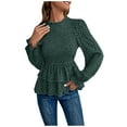 thumbnail image 2 of COSFO Womens Oversized Tee Shirts Long Sleeve Peplum Green Crew Neck Top Leopard Print T-Shirts Plus Size Womens Tops, 2 of 6
