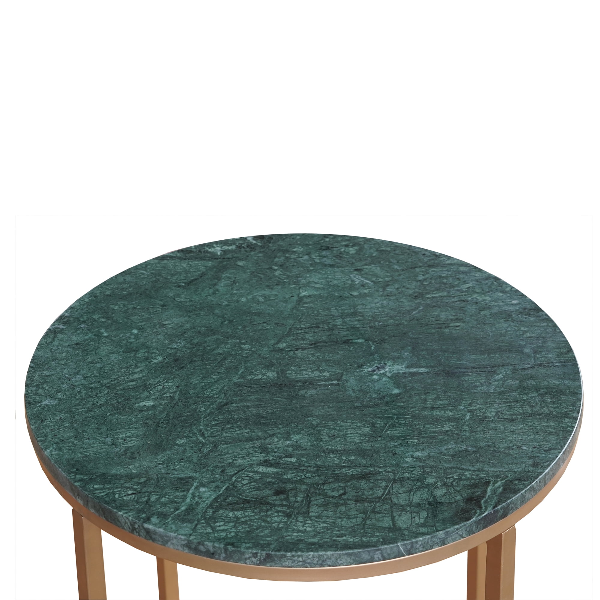 Ox Bay Savannah Round Side Table with Green Marble Top and Gold Base, Glam Style