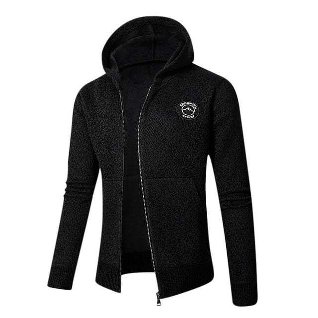 Veste à Capuche Tricotée à Fermeture Éclair Complète pour Homme, Cardigan en Molleton Respirant avec Capuche Zippée et Poches avant pour Tenue Décontractée Extérieure