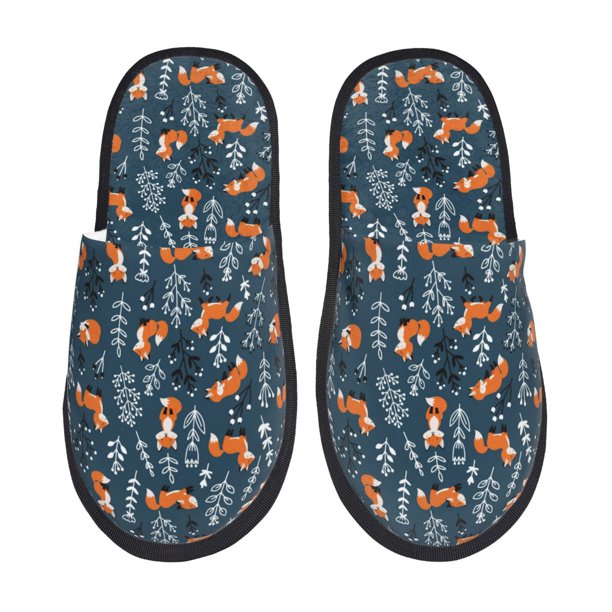 Fotbe Playful Foxes Forest Blues Pantuflas Peludas para Mujer con Estampado, Zapatillas de Peluche, Zapatos de Invierno para Casa, Uso Interior y Exterior-Large