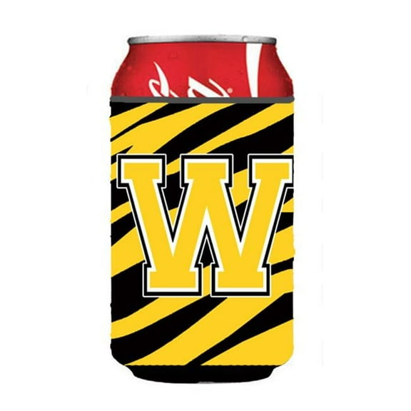 Letter W Initial Monogram - Tiger Stripe - Black Gold Can Or Bottle Hugger