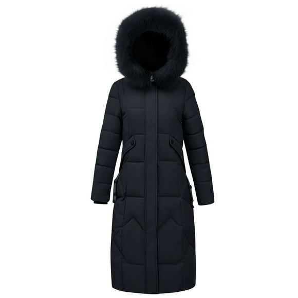 Women's Long Puffer Coat 2025 - Faux Fur Hooded Parka Baggy Down Jacket Thermal Winter Outerwear