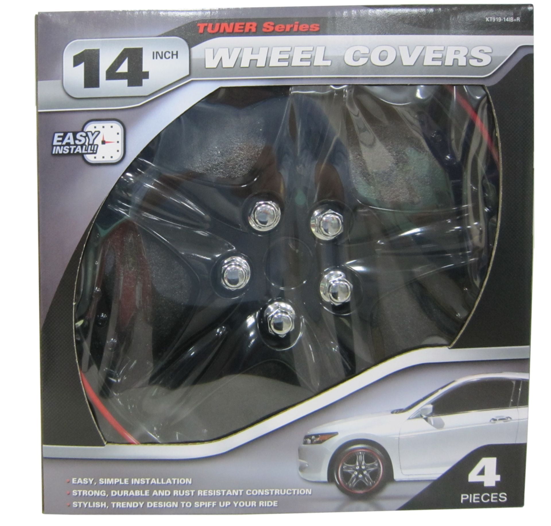 Autosmart Sporty 2-Tone Glossy Black Wheel Cover with Red Trim, 14
