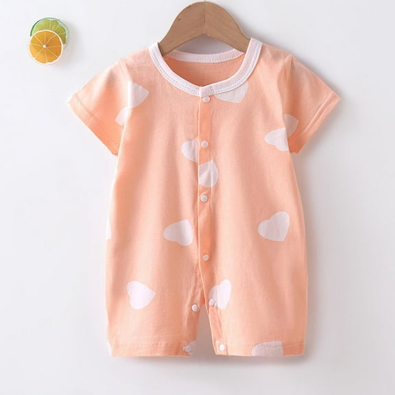 BRGZLK Baby Spring New Onesie Newborn Cotton Climbing Clothes Trendy Cute Printed Short Sleeve Thin Bodysuit Bag Fart Clothes Orange 10-12 Months