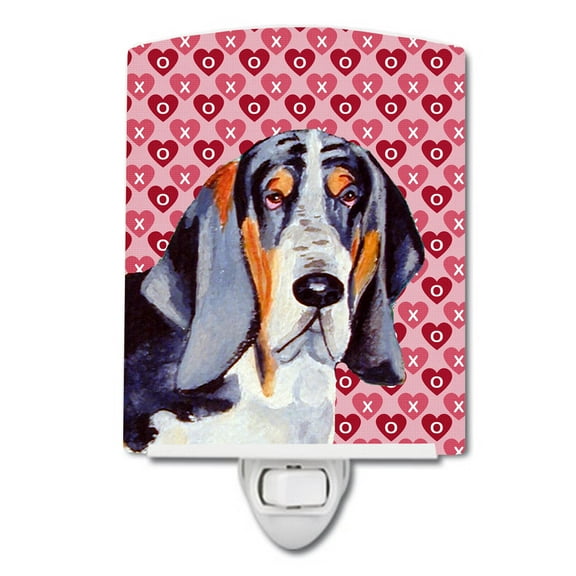 Caroline's Treasures LH9147CNL Basset Hound Hearts Love and Valentine's Day Portrait Ceramic Night Light, 6x4x3",
