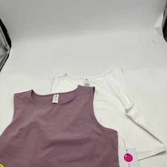 YOGALICIOUS 2 PACK MUSCLE CROPPED TANK TOP - SIZE: WOMEN XL - ELDERBERRY/WHITE