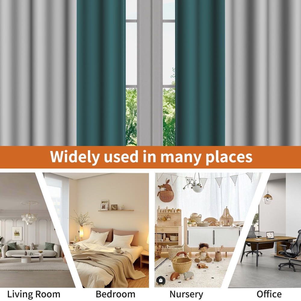 Lfeey Dark Green and Gray Blackout Curtains 63 Inches Long, Room Darkening Grommet Curtains, 2 Panels