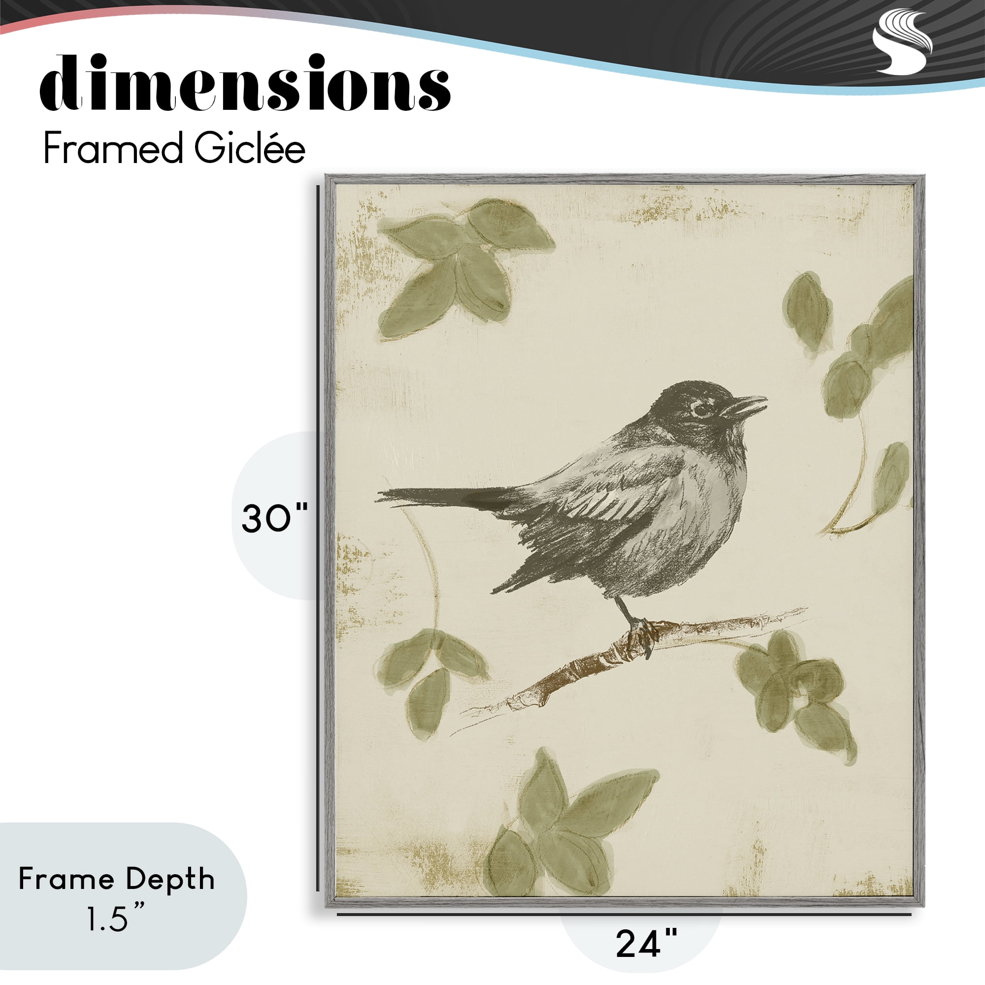 Stupell Industries Bird Scene over Neutral Gray Framed Giclee Art, design by Lanie Loreth