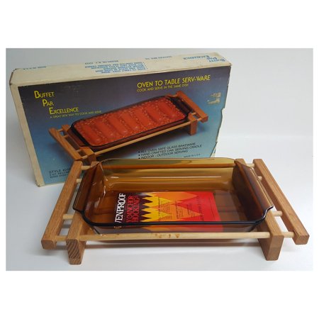 2 Vintage Anchor - Vintage Certified MFG Co Anchor Hocking Buffet Par Excellence 2 QT Rectangular Bake Dish & Oak Stand