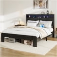 thumbnail image 5 of JERFIT King Size Bed Frame with Storage Headboard, USB Charging Station, LED Lights Under Bed Storage Space, Wood Platform Bed, Noise Free, Easy Assembly, No Box Spring Needed, Dark Black, 5 of 6
