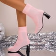 thumbnail image 4 of Pink Womens Elastic Knitted Boots With Square Toe And Chunky Heel For Versatile Winter Styling, 4 of 8