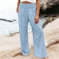 thumbnail image 2 of Wide Leg Casual Pants for Women Elastic High Waisted Regular Fits Long Pants with Pockets Summer Loose Vacation Pants ,Light Blue,S, 2 of 5