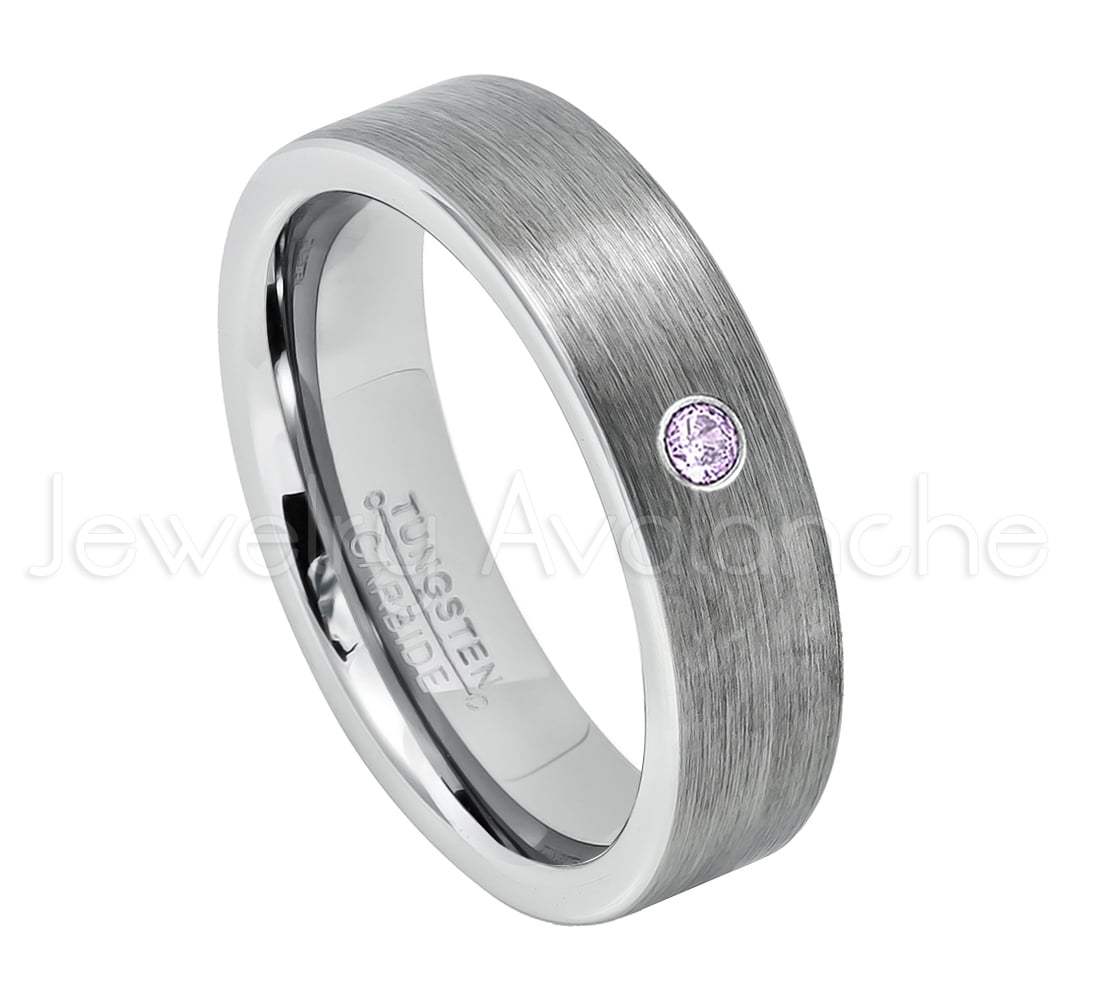 Amythyst Adult Silver Tone Wide Stainless Steel Band 6mm 