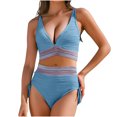 thumbnail image 3 of VBTAPA High Waisted Bikini Sets for Women Tummy Control Swimsuits Color Block Drawstring Womens Two Piece Bathing Suits 2025 Sales of Today Light Blue S, 3 of 6