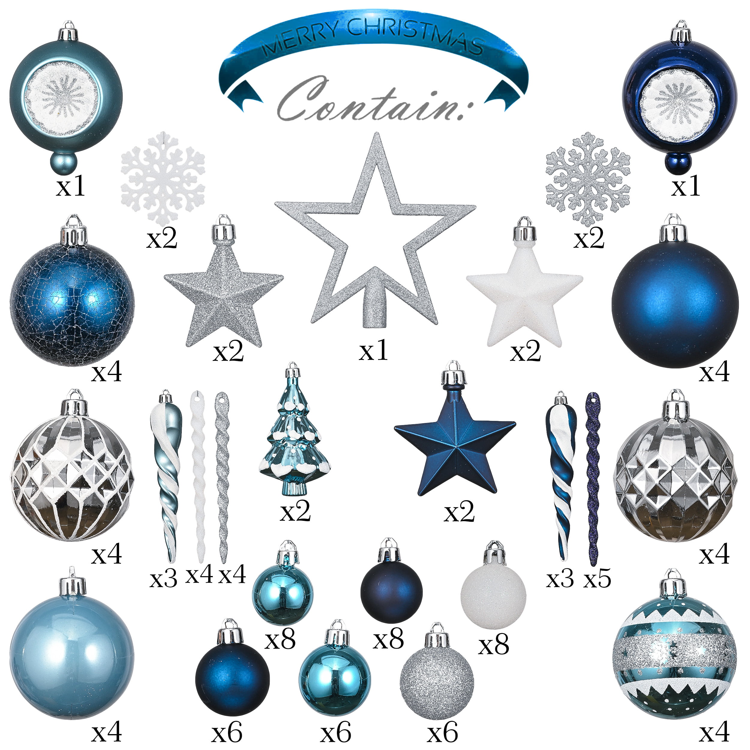 Valery Madelyn 100ct Winter Wishes Silver and Blue Christmas Ball