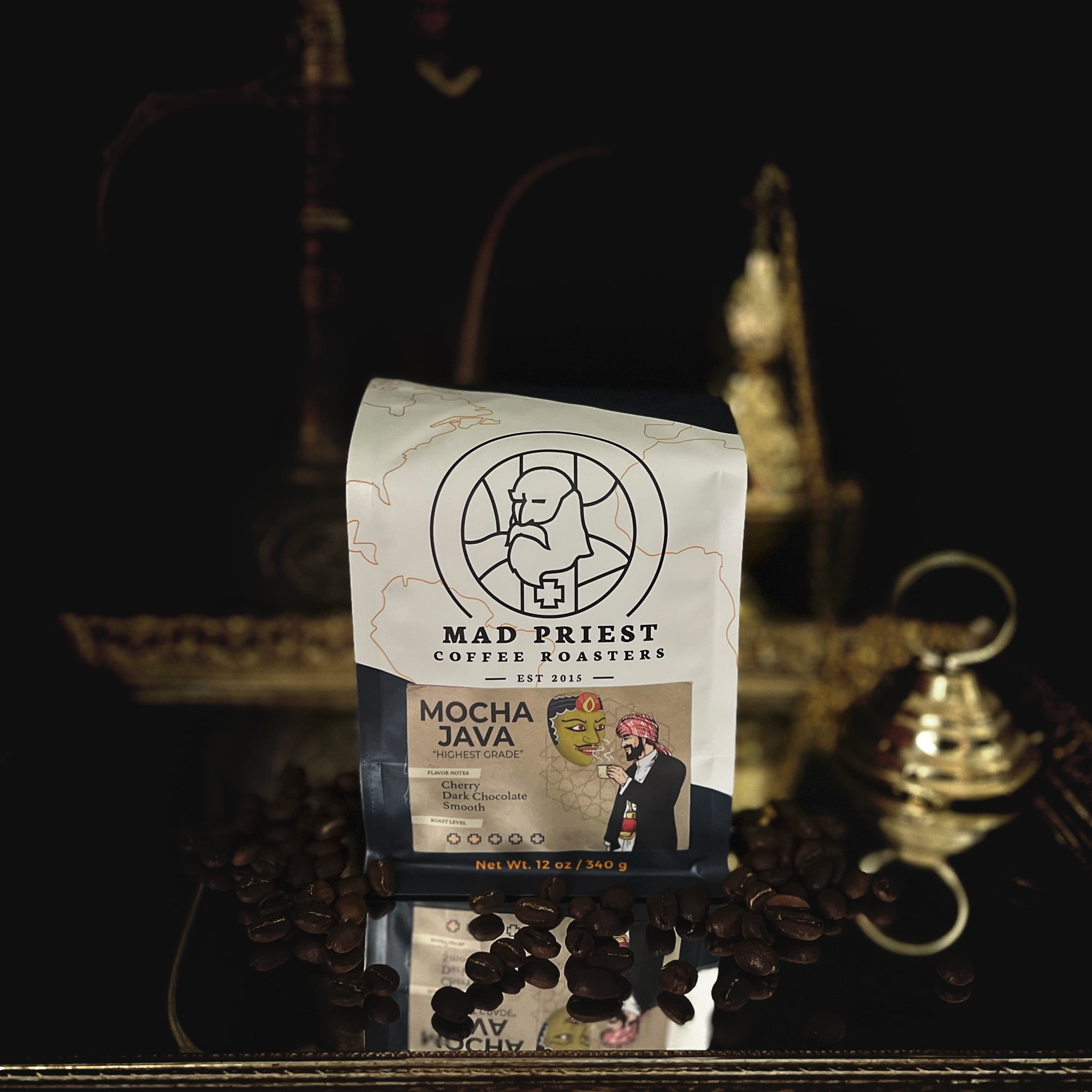 Local Mad Priest Coffee Roasters - Mocha Java Blend, Whole Bean, Medium Light Roast, 10oz