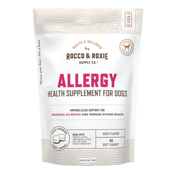 Rocco & Roxie Allergy Health Supplement Soft Chew for Dogs, Duck Flavor, 60 Count