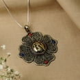 thumbnail image 4 of Tibetan Silver Handmade Brass Pendant with Lapis Lazuli & Coral Boho Prayer Jewelry for Men & Women, 4 of 4