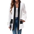 thumbnail image 2 of Long Sleeve - Collar Black and White Color Matching Jacket Outfit for Women Basic Fall Winter White S, 2 of 9