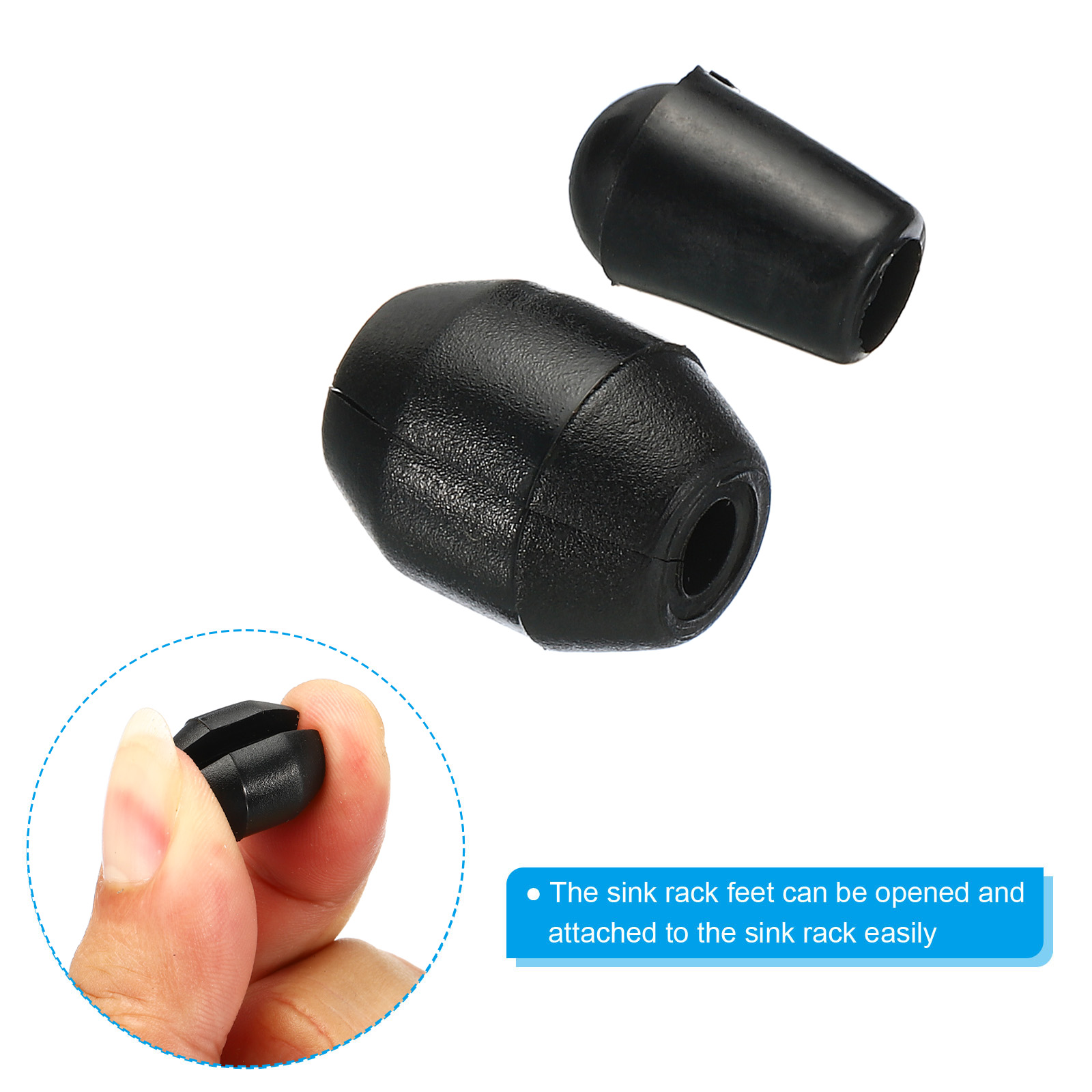 Unique Bargains Sink Rack Feet Plastic Sink Protector Feet with Bumpers Cover Black