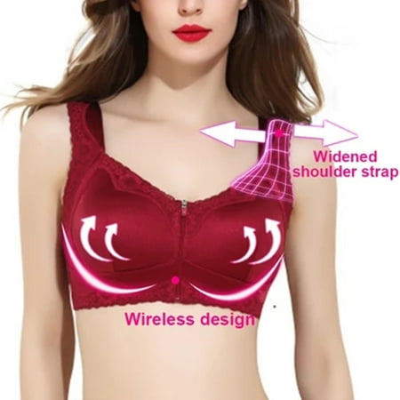 

Simplmasygenix Bras For Women Clearance Summer Fall Women Wireless Anti-sagging Front Zip Breathable Satin Lace Hem Plus Size Bra