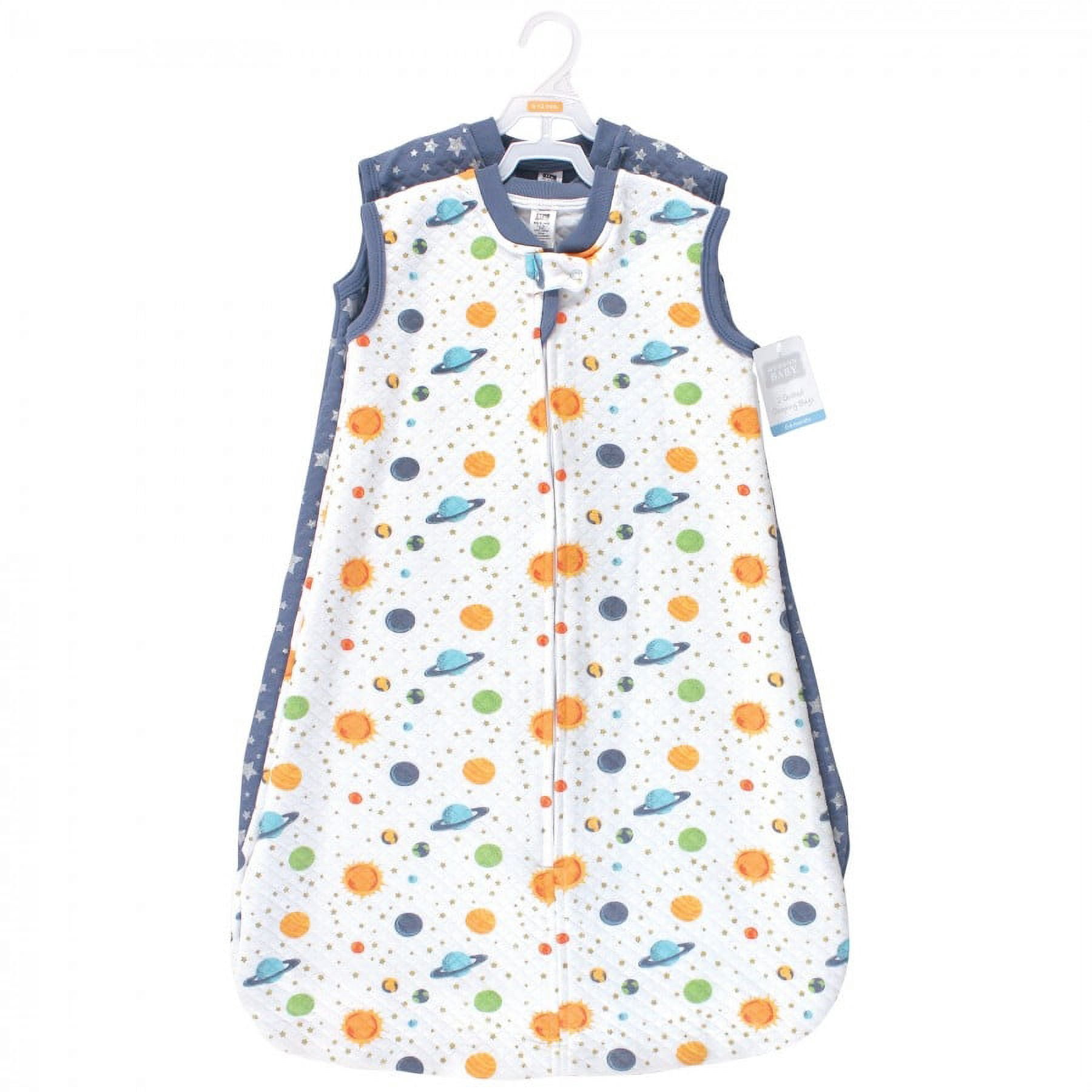 Hudson Baby Infant Premium Quilted Sleeveless Sleeping Bag and Wearable Blanket, Space 2-Pack, 6-12 Months