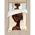 thumbnail image 3 of African Woman Duvet Cover Set Queen Size, Hand Drawn Ethnic Illustration Profile Portrait Tribal Ornaments Folk Art, Decorative 3 Piece Bedding Set with 2 Pillow Shams, Multicolor, by Ambesonne, 3 of 3