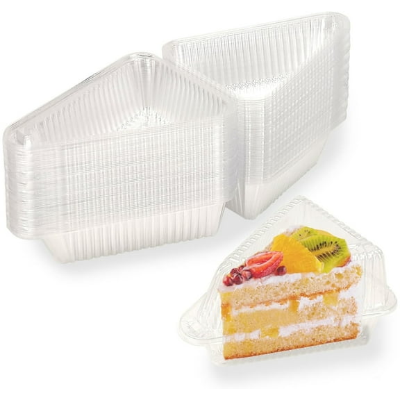 HYG 100 Pcs Cake Slice Plastic Containers with Lid Hinged Lid Cheese Cake Container Clear Disposable To Go Containers Triangle Clamshell Takeout Tray for Party Dessert Sandwiches Salad